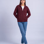 Burgundy Zip Cardigan High Neck Zip Up Knitted Cardigan with Pockets Relaxed Fit