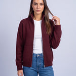 Burgundy Zip Cardigan High Neck Zip Up Knitted Cardigan with Pockets Relaxed Fit