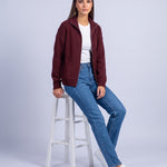 Burgundy Zip Cardigan High Neck Zip Up Knitted Cardigan with Pockets Relaxed Fit