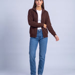 Coffee Brown Zip Cardigan High Neck Zip Up Knitted Cardigan with Pockets Relaxed Fit