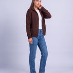 Coffee Brown Zip Cardigan High Neck Zip Up Knitted Cardigan with Pockets Relaxed Fit