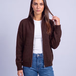 Coffee Brown Zip Cardigan High Neck Zip Up Knitted Cardigan with Pockets Relaxed Fit