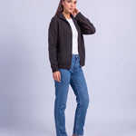 Dark Gray Zip Cardigan High Neck Zip Up Knitted Cardigan with Pockets Relaxed Fit