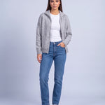 Heather Gray Zip Cardigan High Neck Zip Up Knitted Cardigan with Pockets Relaxed Fit