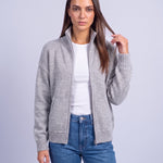 Heather Gray Zip Cardigan High Neck Zip Up Knitted Cardigan with Pockets Relaxed Fit