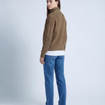 Khaki Zip Cardigan High Neck Zip Up Knitted Cardigan with Pockets Relaxed Fit