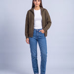 Khaki Zip Cardigan High Neck Zip Up Knitted Cardigan with Pockets Relaxed Fit