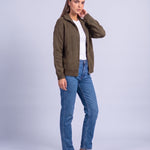 Khaki Zip Cardigan High Neck Zip Up Knitted Cardigan with Pockets Relaxed Fit