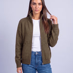 Khaki Zip Cardigan High Neck Zip Up Knitted Cardigan with Pockets Relaxed Fit