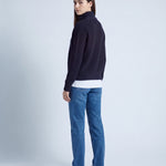 Navy Blue Zip Cardigan High Neck Zip Up Knitted Cardigan with Pockets Relaxed Fit