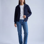 Navy Blue Zip Cardigan High Neck Zip Up Knitted Cardigan with Pockets Relaxed Fit