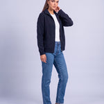 Navy Blue Zip Cardigan High Neck Zip Up Knitted Cardigan with Pockets Relaxed Fit
