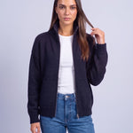 Navy Blue Zip Cardigan High Neck Zip Up Knitted Cardigan with Pockets Relaxed Fit