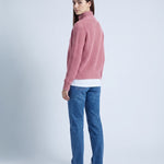 Pink Zip Cardigan High Neck Zip Up Knitted Cardigan with Pockets Relaxed Fit