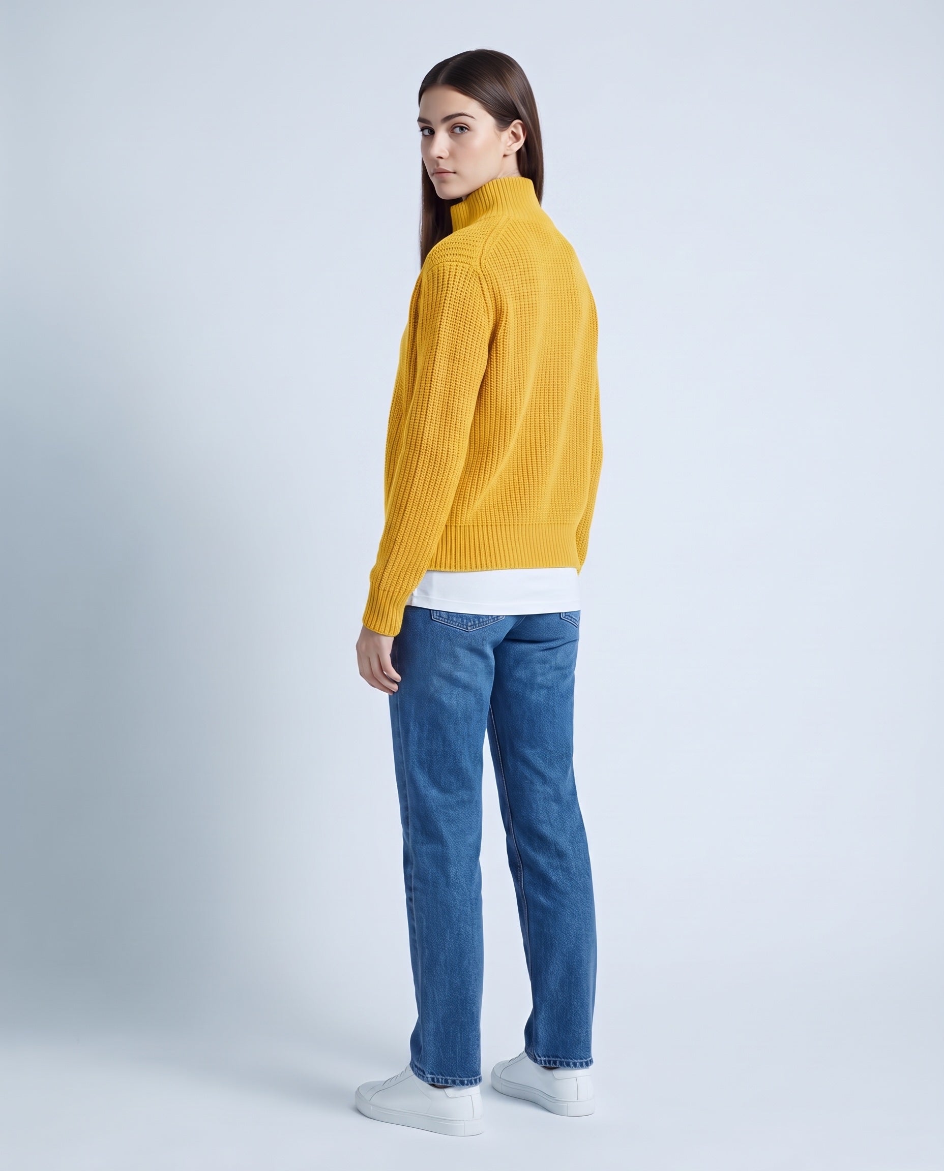 Yellow Zip Cardigan High Neck Zip Up Knitted Cardigan with Pockets Relaxed Fit