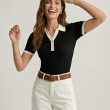 Women's Ribbed Polo Knit To