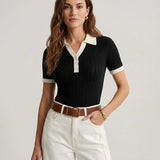 Women's Ribbed Polo Knit To